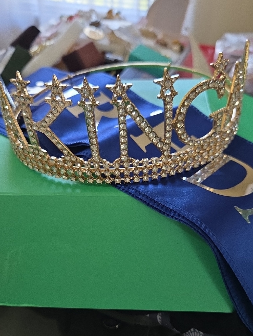 Gold Rhinestone KING Tiara With Birthday King Sash